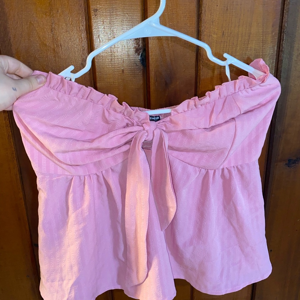 SHEIN Pink Smocked Tie Front Tube Top
